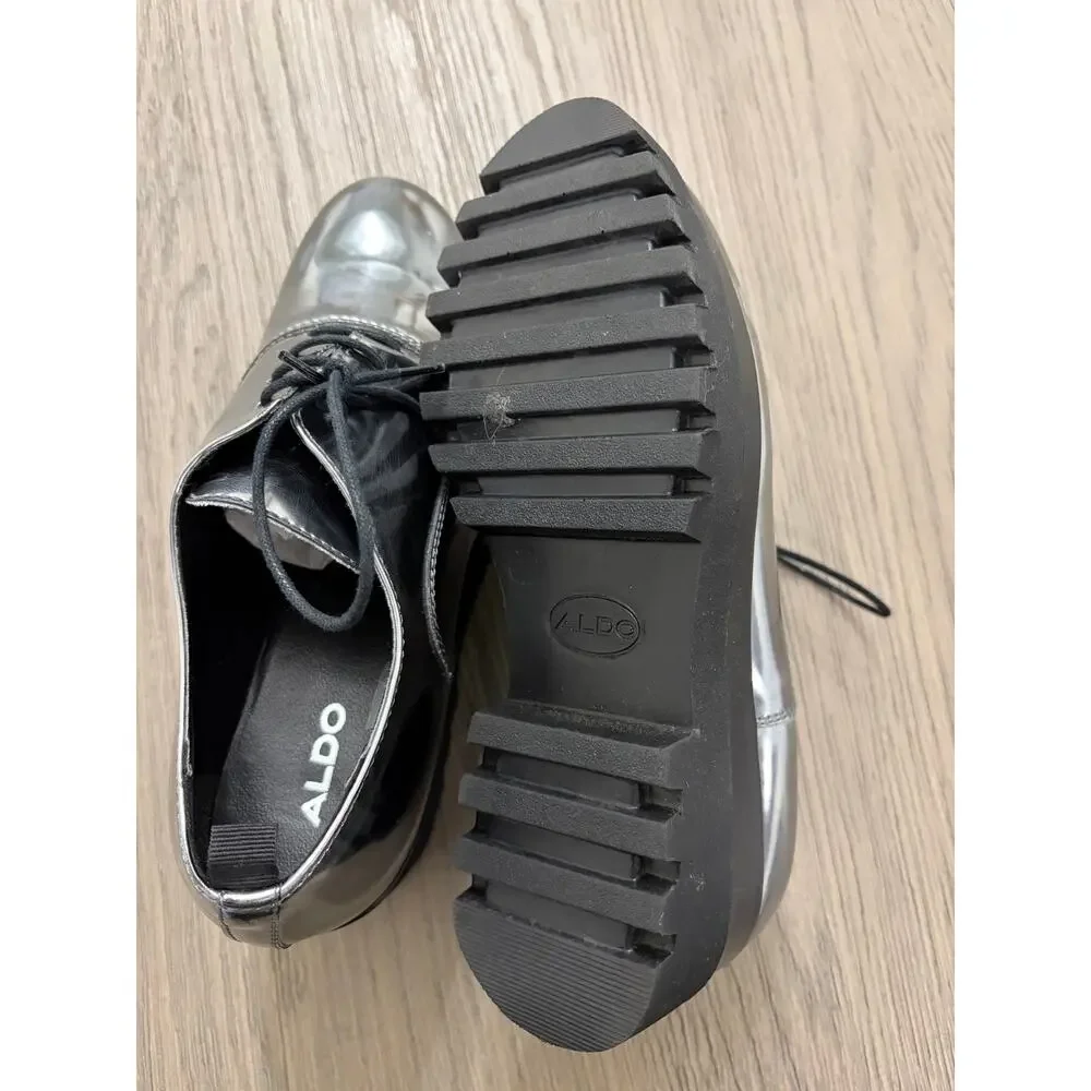 ALDO Silver Metallic Lug Sole Oxford Shoes Women’s 6.5 Platform Lace Up